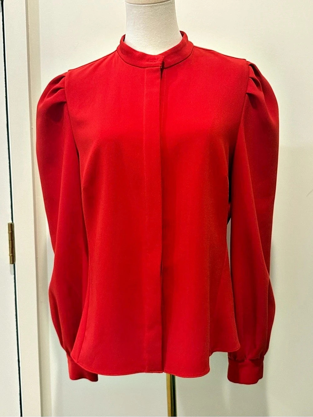 Oscar de la Renta Red Puff Sleeve Silk Lined Blouse Size 12
